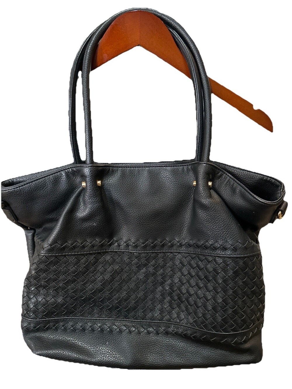 Urban Expressions Black Woven Vegan Leather Tote Floral Lined Handbag